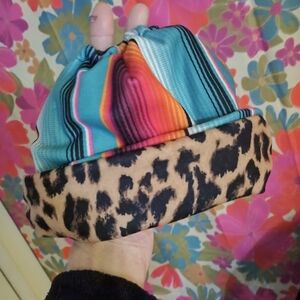 Crazy Train Multicolor Striped and Leopard Print Ponytail Beenie